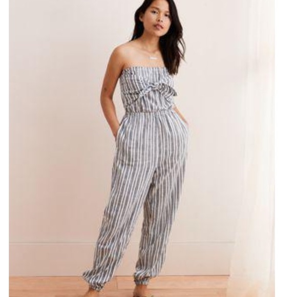 AERIE tie front Strip jumpsuit - Picture 2 of 10